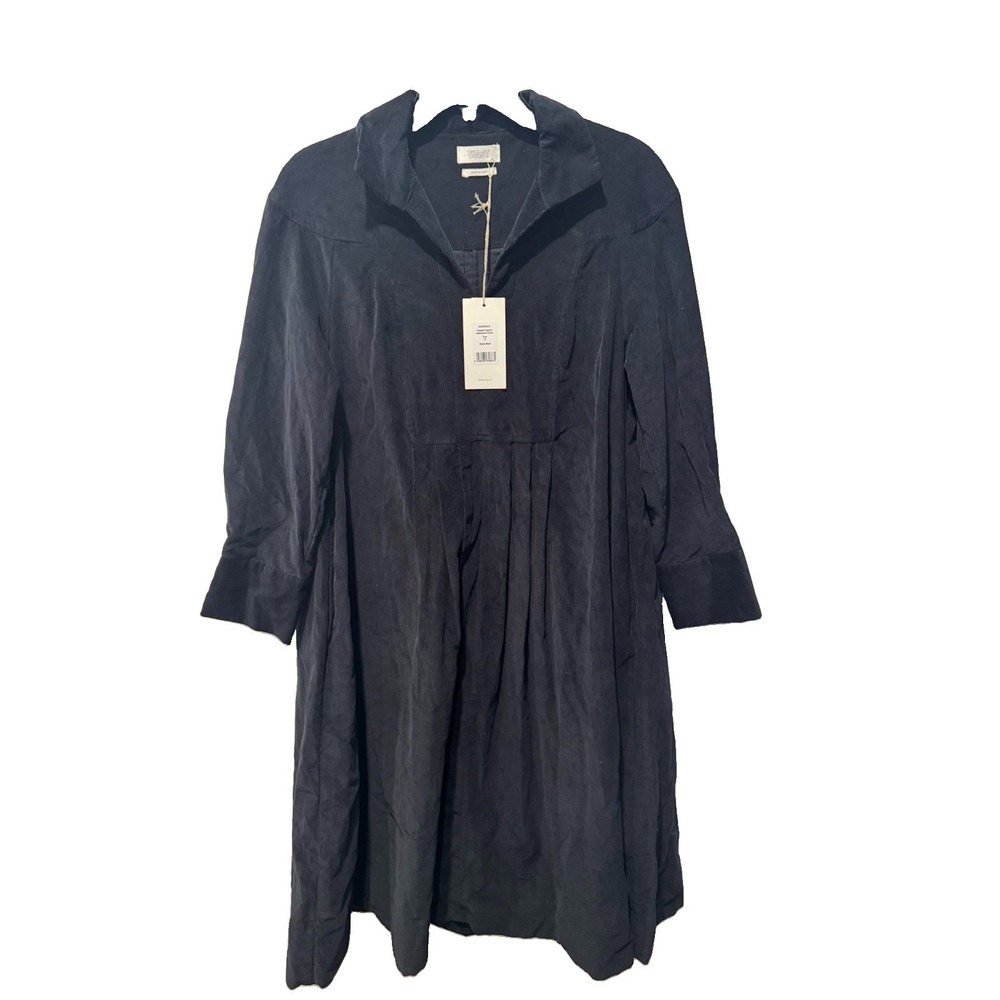 NWT TOAST Pleated ORGANIC COTTON NEEDLECORD DRESS Size 12 BLUESLATE